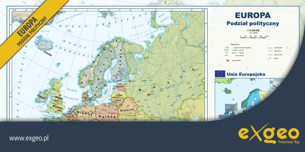 Europa, mapa polityczna, Unia Europejska, kartografia, usługi, exgeo