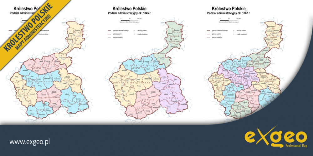 Królestwo Polskie, mapa, podział administracyjny, kartografia, usługi, exgeo