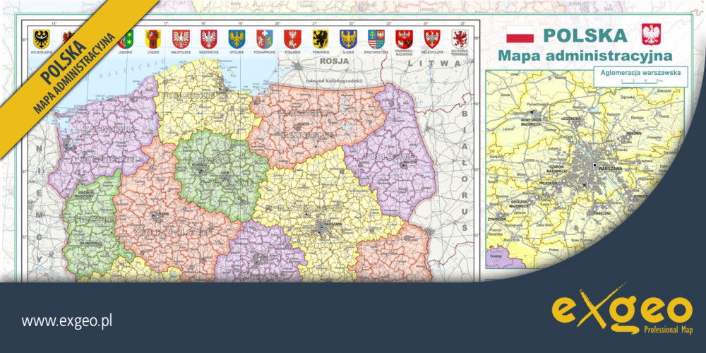 Polska, mapa administracyjna, podział na województwa, podział na powiaty, podział na gminy, granice województw, granice powiatów, kartografia, usługi ,exgeo