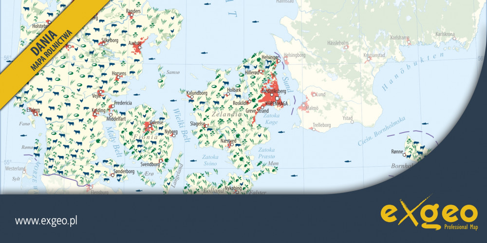 Dania, mapa rolnictwa, kartografia ekonomiczna, gospodarka, usługi ,exgeo