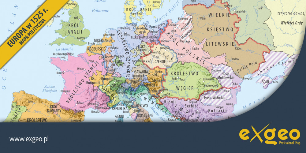 Europa, XVI wiek, mapa polityczna, mapy historyczne, kartografia, usługi ,exgeo