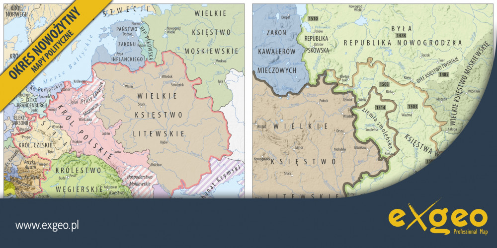 Polska, Litwa, XV wiek, mapa polityczna, mapy historyczne, kartografia, usługi ,exgeo
