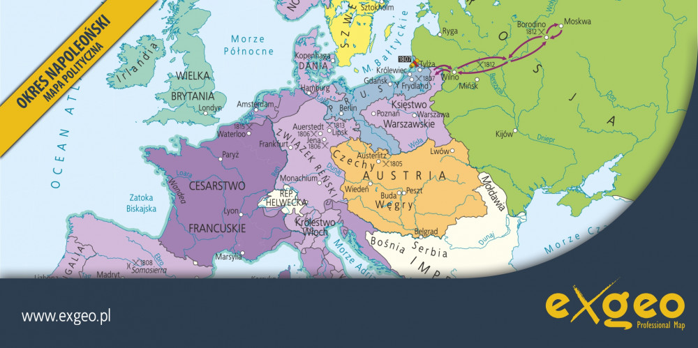 Okres napoleoński, wojny napoleońskie, XVIII wiek, XIX wiek, mapa polityczna, mapy historyczne, kartografia, usługi ,exgeo