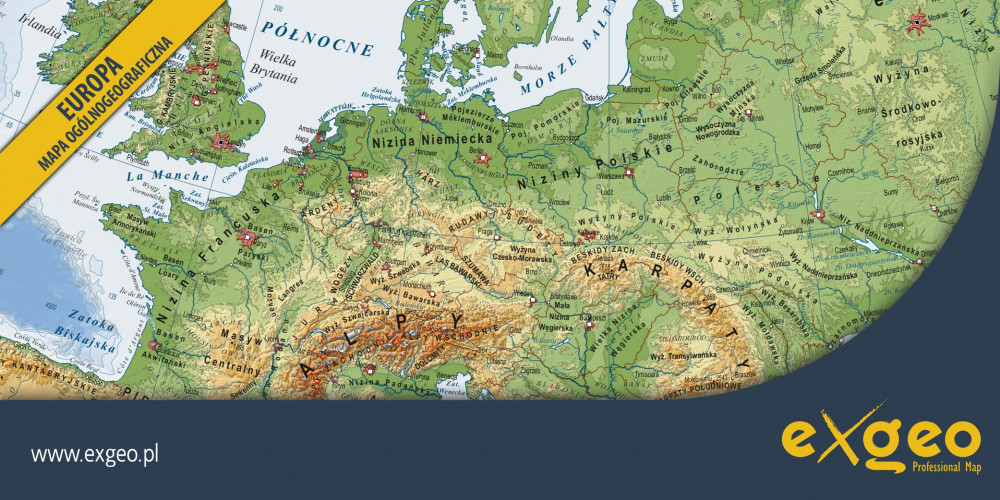 Europa, mapa ogólnogeograficzna, kartografia, usługi ,exgeo