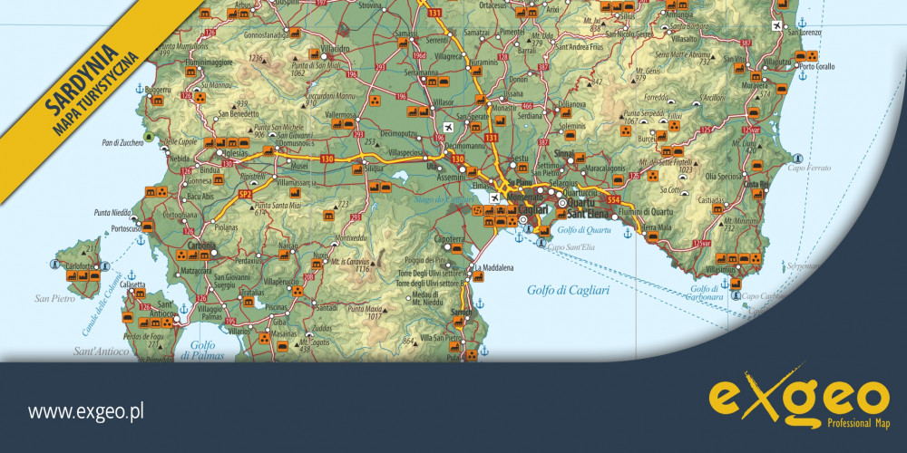 Sardynia,  mapa turystyczna, Cagliari, kartografia, usługi, exgeo